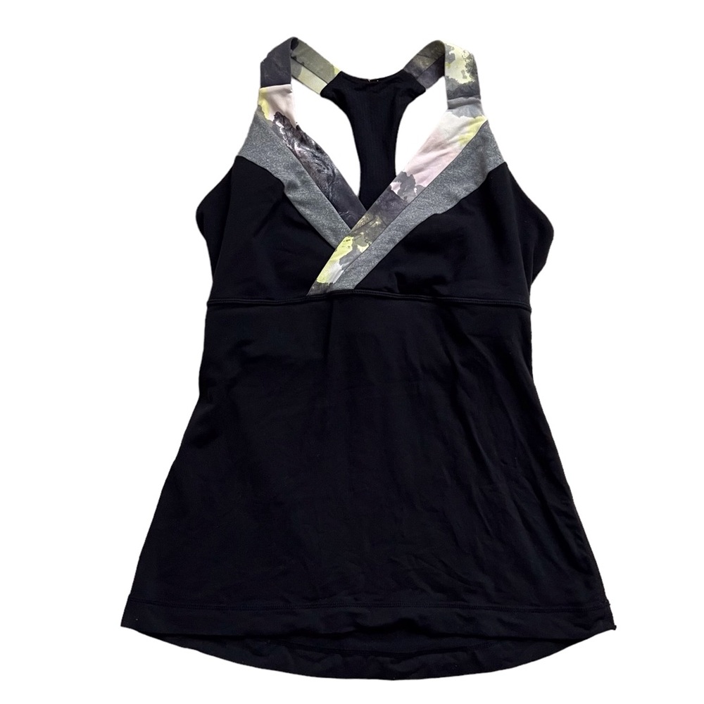 Lululemon Black Racerback Tank Top Cross Front Slim Fit Yoga Active Run Size 6